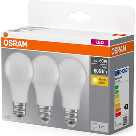 E27 Duy 8W 2700K 806LM Sarı Işık LED Ampul 3'lü Paket