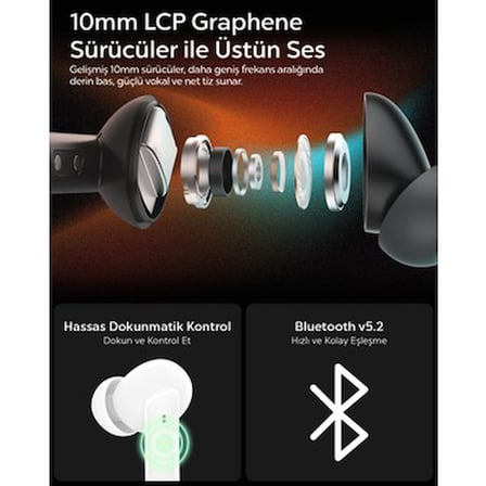 Spigen Audio TWS P20 Bluetooth Kablosuz Kulaklık - ANC Pro Aktif Gürültü Engelleme & 10mm Graphene