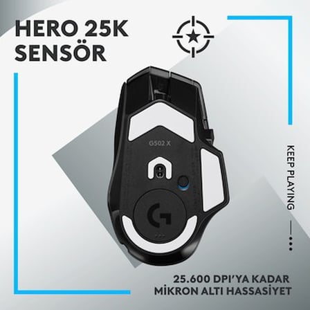 Logitech G G502 X LIGHTSPEED Kablosuz HERO 25K Sensörlü Yüksek Performanslı Oyuncu Mouse -