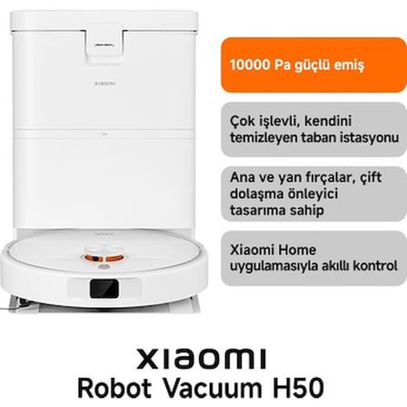 Robot Vacuum H50 Beyaz Akıllı Robot Süpürge + Paspas - 10000 Pa Emiş Gücü ( Xiaomi Tr