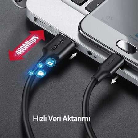 0.5m Uzunluğunda Örgülü Hızlı Şarj Kablosu, 3A Güç ile