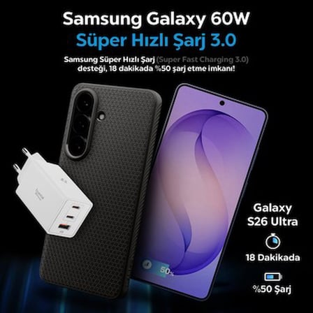 Spigen 67W USB-C + USB-A 3 Port Hızlı Şarj Aleti PPS 3.0 Super Hızlı Şarj GaN Pro Isı Düşürücü Güç
