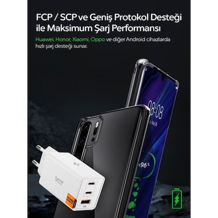 Spigen 67W USB-C + USB-A 3 Port Hızlı Şarj Aleti PPS 3.0 Super Hızlı Şarj GaN Pro Isı Düşürücü Güç