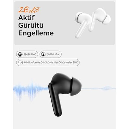ANC Özellikli Kablosuz Kulaklık, 10mm Sürücü ile Yüksek Ses Kalitesi