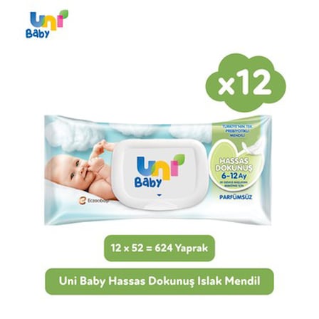 Hassas Dokunuşlu Islak Mendil, 12x52 Boyutunda