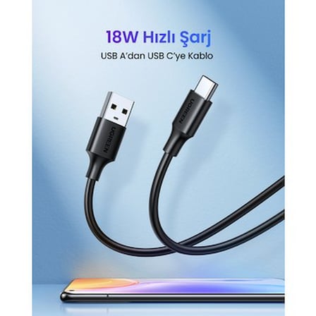 1 m Uzunluğunda USB-C - USB-A Hızlı Şarj Kablosu