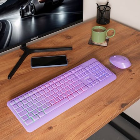 Mor Kablosuz Multimedia Klavye ve Mouse, Rainbow Aydınlatma