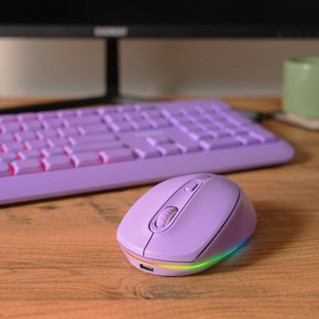 Mor Kablosuz Multimedia Klavye ve Mouse, Rainbow Aydınlatma