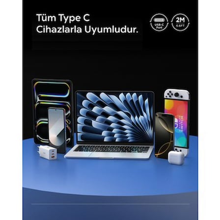 Spigen USB-C to USB-C 2 Metre Kablo 100W Güç / PPS 2.0 Super Hızlı Şarj / 5 Gbps (E-Marker Çip)