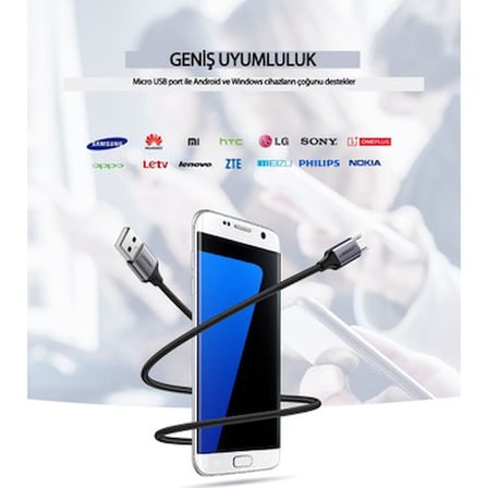 Ugreen Micro USB Örgülü Data ve Şarj Kablosu Beyaz 1