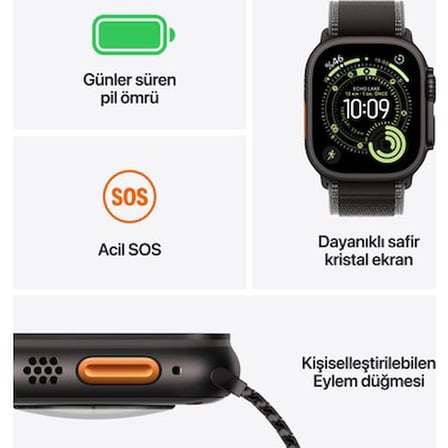 Apple Watch Ultra 3 Gps + Cellular, 49 mm Natürel Titanyum Kasa ve Açık mavi Alpine loop -