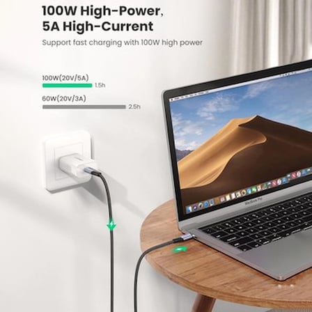 USB-C 100W Hızlı Şarj Kablosu, 1 m Uzunluk, Siyah Renk