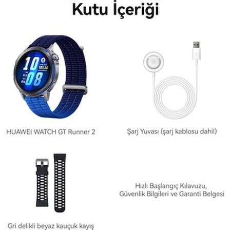 Huawei Watch GT Runner 2 Mavi Akıllı Saat, Nabız EKG HRV Takibi, Ultra Hassas Konumlandırma, Akıllı