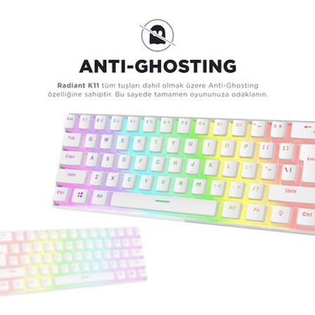 Rampage RADIANT K11 Siyah Type-C Bağlantılı RGB Puding Tuşlu US Layout (ingilizce Q Klavye) Red