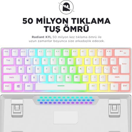 Rampage RADIANT K11 Siyah Type-C Bağlantılı RGB Puding Tuşlu US Layout (ingilizce Q Klavye) Red