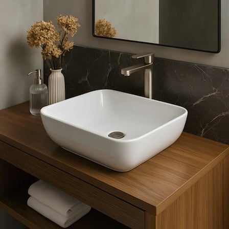 Kare Çanak Lavabo Bataryası 40x40 cm, Deliksiz Tasarım