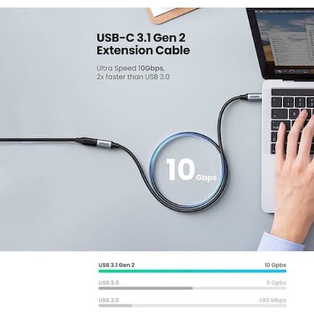 0.5 Metre Uzunluğunda 5A Örgülü USB-C Kablo, Siyah