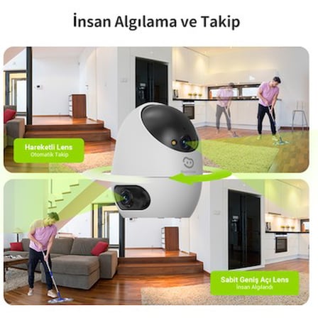 Dış mekan Wi-Fi güvenlik kamerası, 360° dönebilme yeteneği ile akıllı hareket takibi
