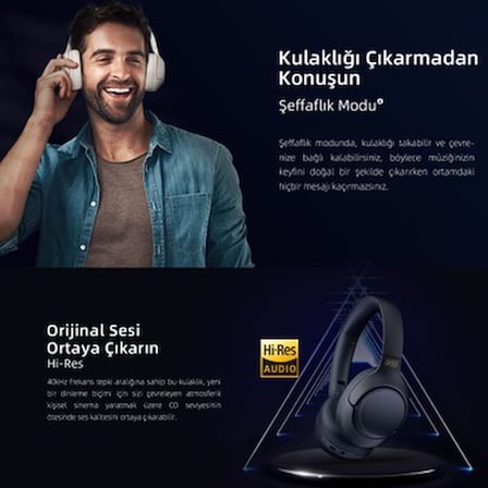 Hi-Res Ses Kalitesi ile Kafaüstü Kablosuz Kulaklık