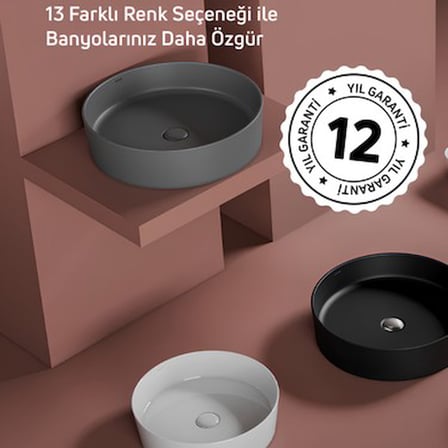 Oval Beyaz Deliksiz Lavabo 45 cm, Modern Tasarım
