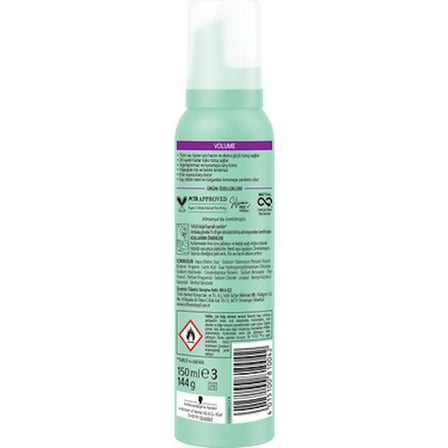 Hacim verici saç köpüğü, 150 ml, yapışkan his bırakmayan formül