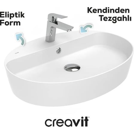 Oval Beyaz Delikli Lavabo 60 cm ile Modern Banyo