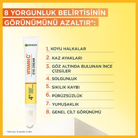 Garnier C Vitamini Parlak Aydınlatıcı Göz Kremi 15ml, (4% Niasinamid, Kafein, Vitamin C, Muz