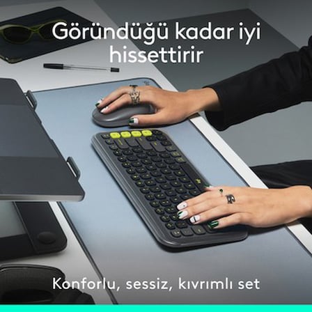 Logitech Pop Icon Kablosuz Bluetooth Sessiz Türkçe Q Klavye ve Mouse Seti,