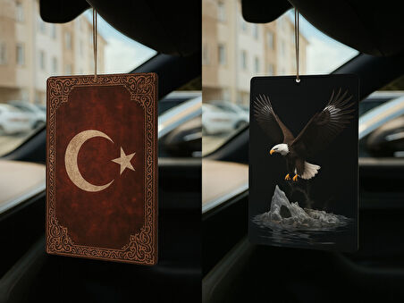 Türk Bayrağı ve Kartal - İkili Oto Kokusu - Dekoratif Araç Kokusu ve Aksesuarı