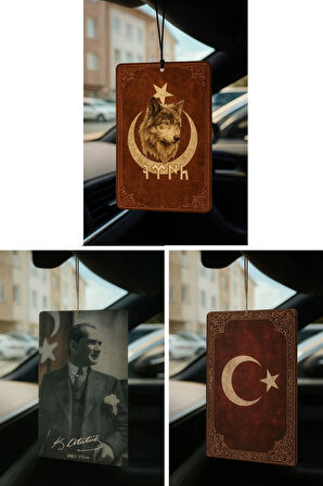 Bayrak ve Atatürk Özel 3'lü Paket Araç Kokusu - Dekoratif Otomobil Kokusu ve Oto Aksesuarı
