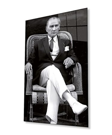 Atatürk Portresi Cam Tablo, Ev ve Ofis Duvar Dekoru, Hediyelik Büyük Temperli 4 mm Cam Tablo