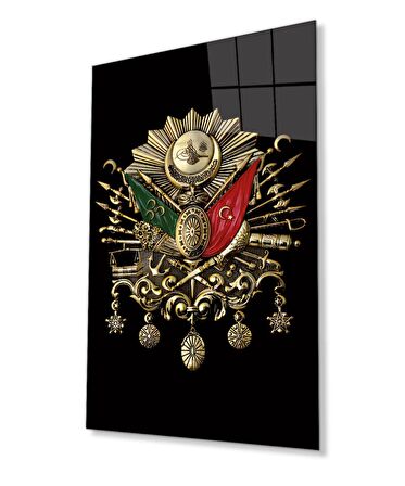 Osmanlı Arması Tuğrası Cam Tablo, Ev ve Ofis Duvar Dekoru, Hediyelik Büyük Temperli Cam Tablo