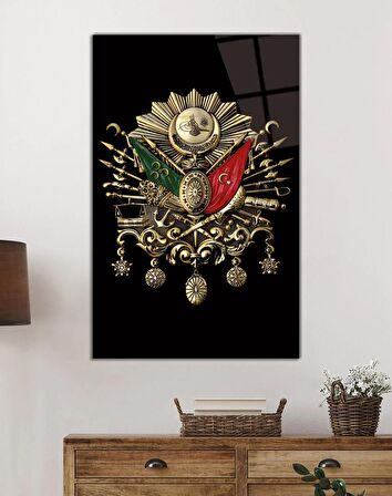 Osmanlı Arması Tuğrası Cam Tablo, Ev ve Ofis Duvar Dekoru, Hediyelik Büyük Temperli Cam Tablo