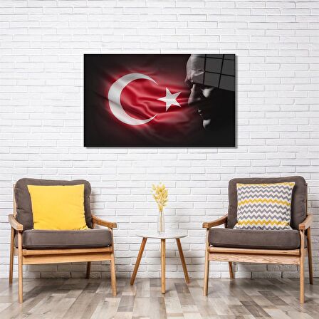 Türk Bayrağı ve Atatürk Cam Tablo
