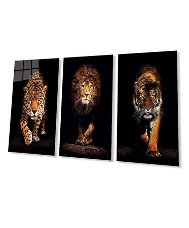  Aslan,kaplan,jaguar 3 Lü Set Cam Tablo