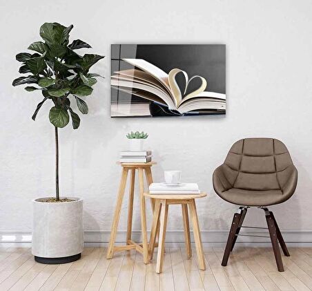 Kalp Kitap Cam Tablo 4mm Dayanıklı Temperli Cam