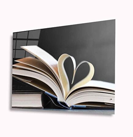 Kalp Kitap Cam Tablo 4mm Dayanıklı Temperli Cam