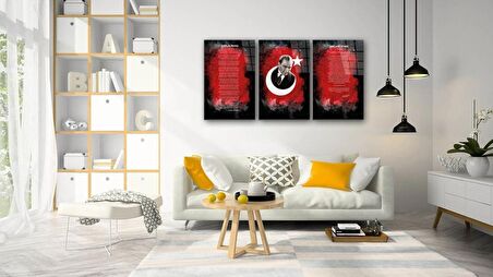 Atatürk - Istiklal Marşı - Gençliğe Hitabe4 Cam Tablo (TOPLAM 3 PARÇA)