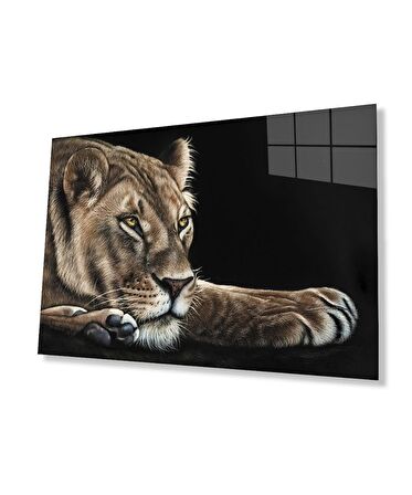  Aslan Hayvan Cam Tablo 4mm Dayanıklı Temperli Cam