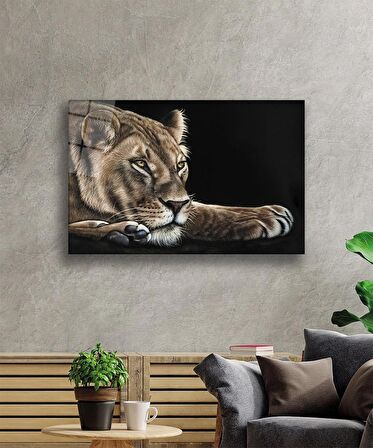  Aslan Hayvan Cam Tablo 4mm Dayanıklı Temperli Cam