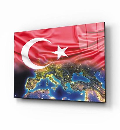 Türk Bayrağı ve Dünya Cam Tablo 4mm Dayanıklı Temperli