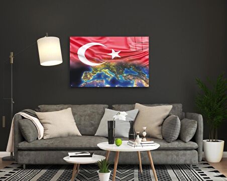 Türk Bayrağı ve Dünya Cam Tablo 4mm Dayanıklı Temperli