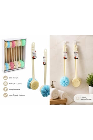 Saplı Banyo Lifi ve Duş Fırçası Çift Taraflı Uzun Saplı Banyo Kesesi 38 cm