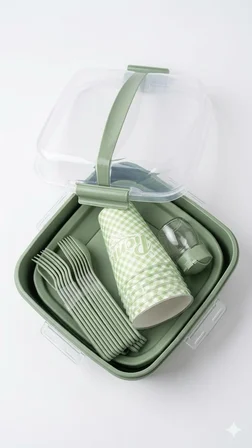 Titiz Lovely 32 Parça 6 Kişilik Piknik Seti BPA Free Kapaklı Taşınabilir Piknik Sepeti