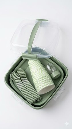 Titiz Lovely 32 Parça 6 Kişilik Piknik Seti BPA Free Kapaklı Taşınabilir Piknik Sepeti