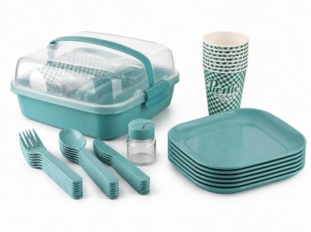 Titiz Lovely 32 Parça 6 Kişilik Piknik Seti BPA Free Kapaklı Taşınabilir Piknik Sepeti