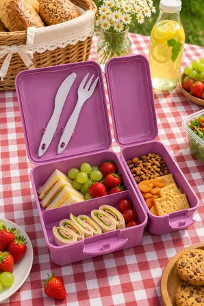 Titiz Takeaway Beslenme Kabı Seti Bölmeli Lunch Box Çatal Bıçak Dahil BPA Free