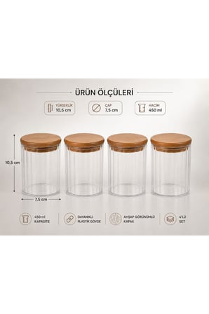 4’lü Ahşap Kapaklı Akrilik Banyo Düzenleyici Seti