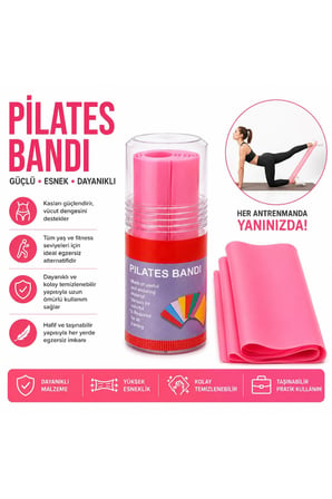 Pilates Bandı Direnç Lastiği Pembe Yoga Egzersiz Fitness Esneme Bandı Kutulu