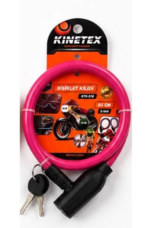 Bisiklet Kilidi 65 CM 9 MM Çelik Halatlı Anahtarlı Güvenlik Kilidi Pembe